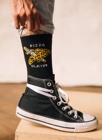 Pizza Slayer Comfy Crew Socks, Christmas Gift for Food Lover