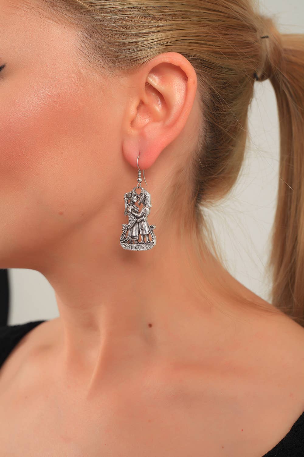 Antique Silver Plated Valentines Design Earrings