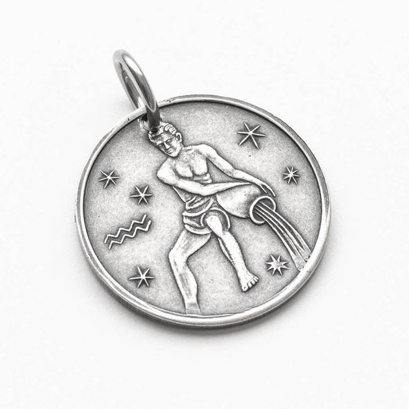 Zodiac Aquarius Moon Silver Charm