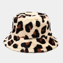 Load image into Gallery viewer, Warm Fleece Leopard Print Bucket Hat: ROSE RED