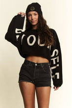Load image into Gallery viewer, PLUS BE YOUR SELF SWEATER CROP TOP: Black / 1XL/2XL