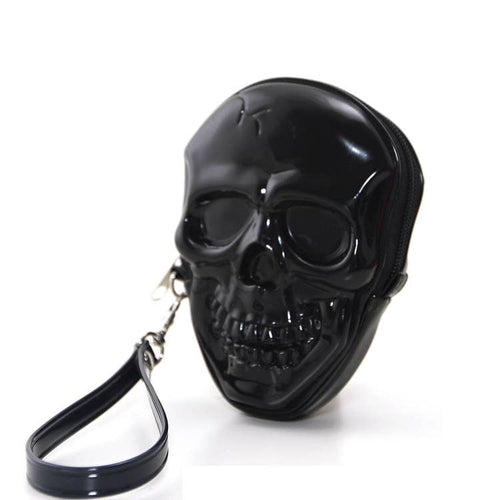 Smiling Skull Zippered Wristlet: Black