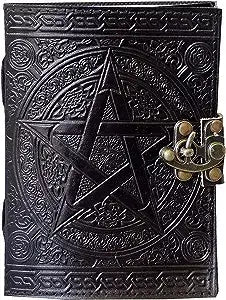 Handmade Genuine Black Pentagram Embossed Leather Journal