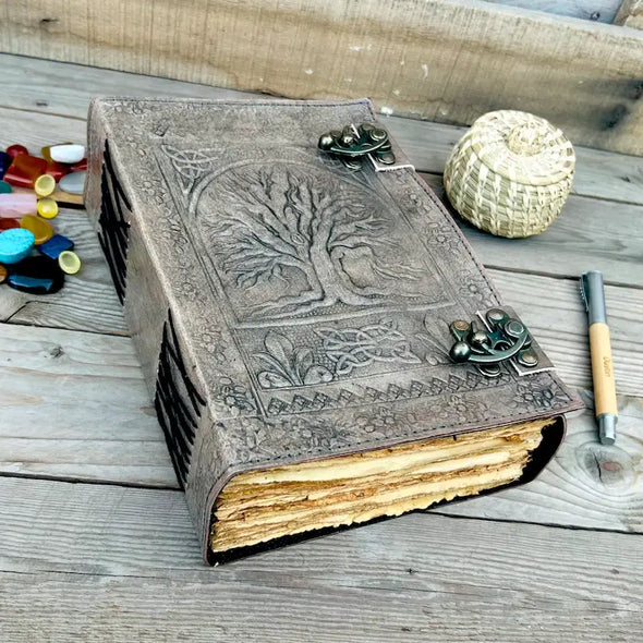 400 Pages large Leather Journal, Tree Of Life, Leather Noteb: CHARCOL