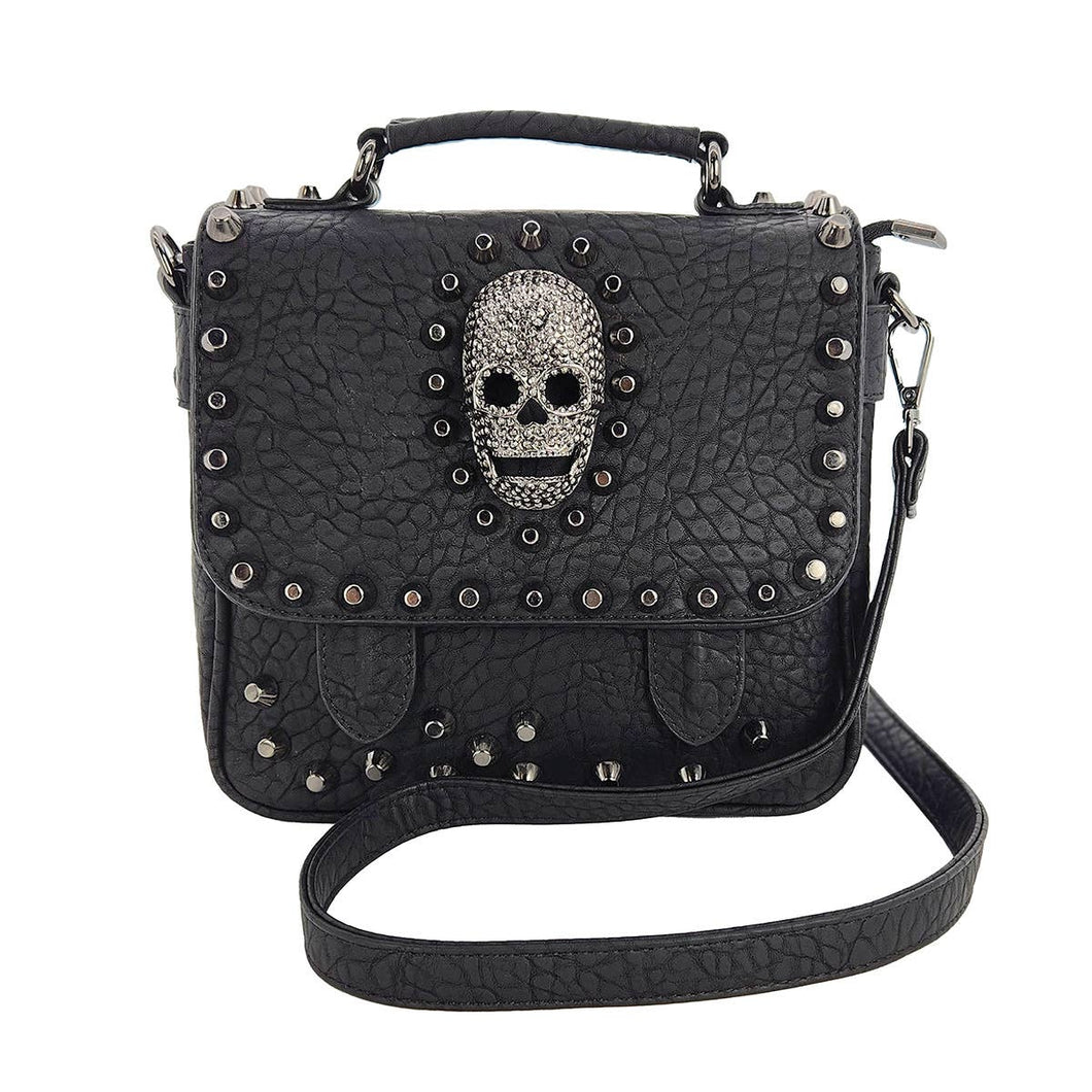 Small Metal Skull Satchel Bag in Vinyl