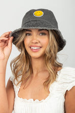 Load image into Gallery viewer, Chenille Patch Smiley Face Bucket Hat: Black