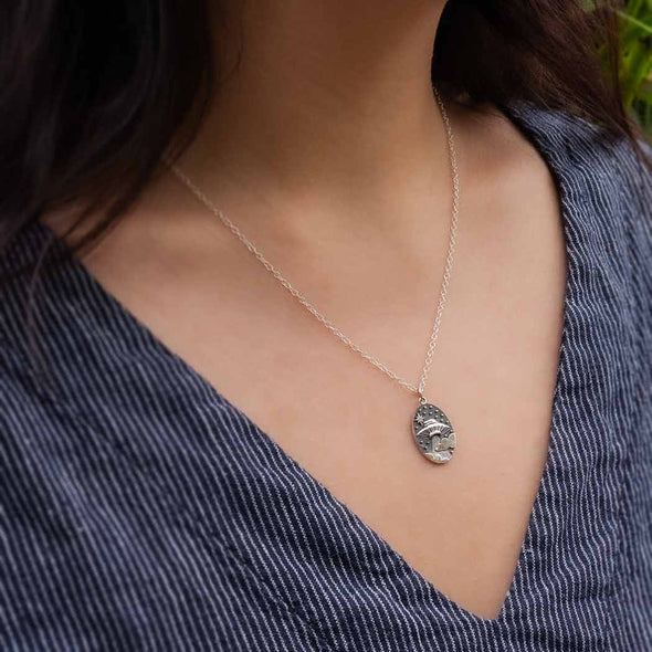 Sterling Silver 18 Inch UFO in Clouds Necklace