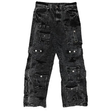 Load image into Gallery viewer, WASHED MULTI CARGO DENIM Y2K PANTS