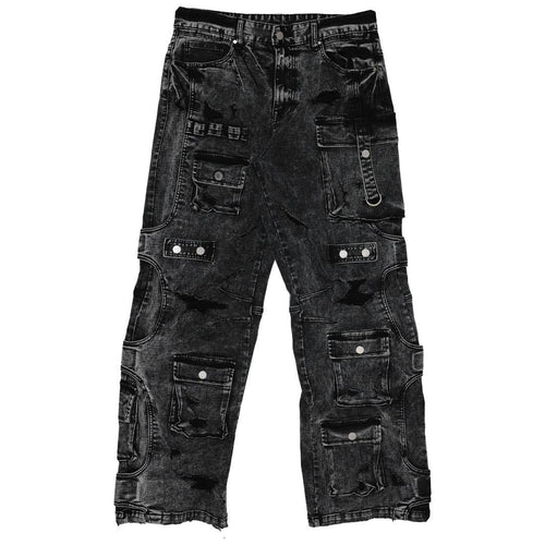 WASHED MULTI CARGO DENIM Y2K PANTS