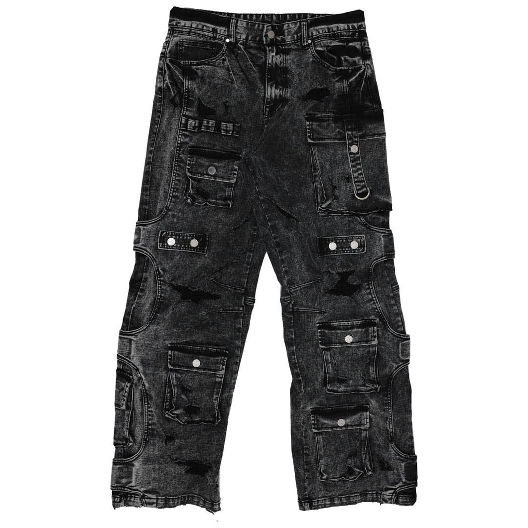 WASHED MULTI CARGO DENIM Y2K PANTS