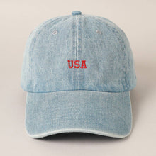 Load image into Gallery viewer, USA Embroidered Denim CottonUSA Embroidered Den Baseball Cap: LT BLUE / ONE SIZE