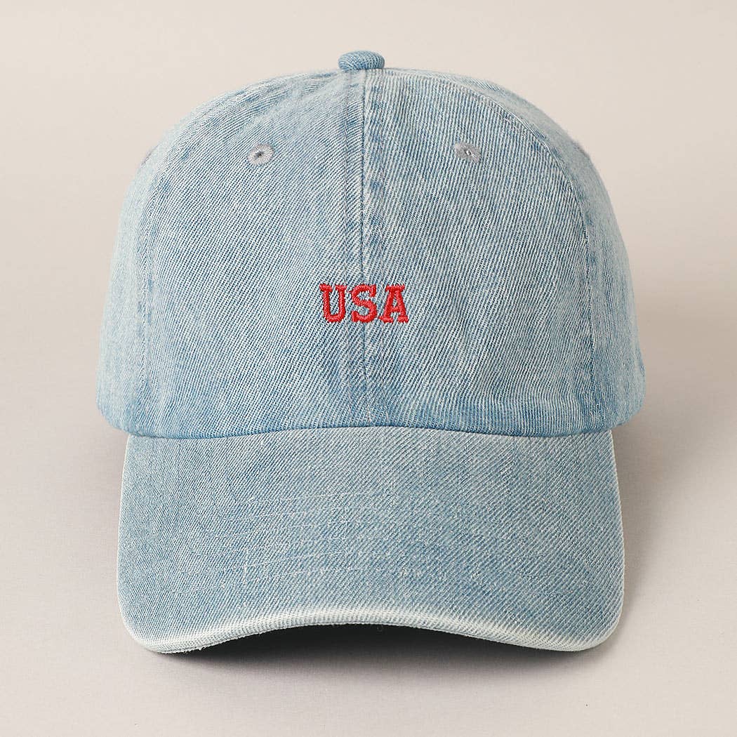 USA Embroidered Denim CottonUSA Embroidered Den Baseball Cap: LT BLUE / ONE SIZE