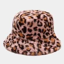 Load image into Gallery viewer, Warm Fleece Leopard Print Bucket Hat: CREAMY