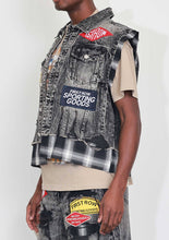 Load image into Gallery viewer, PATCHES CUT OFF PLAID DENIM VEST