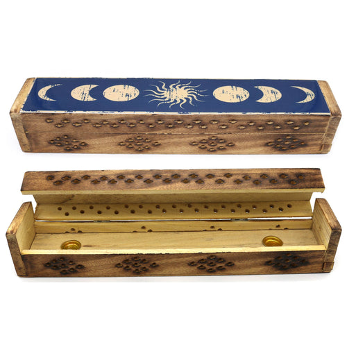Wooden Incense Burner Box - Celestial Phases