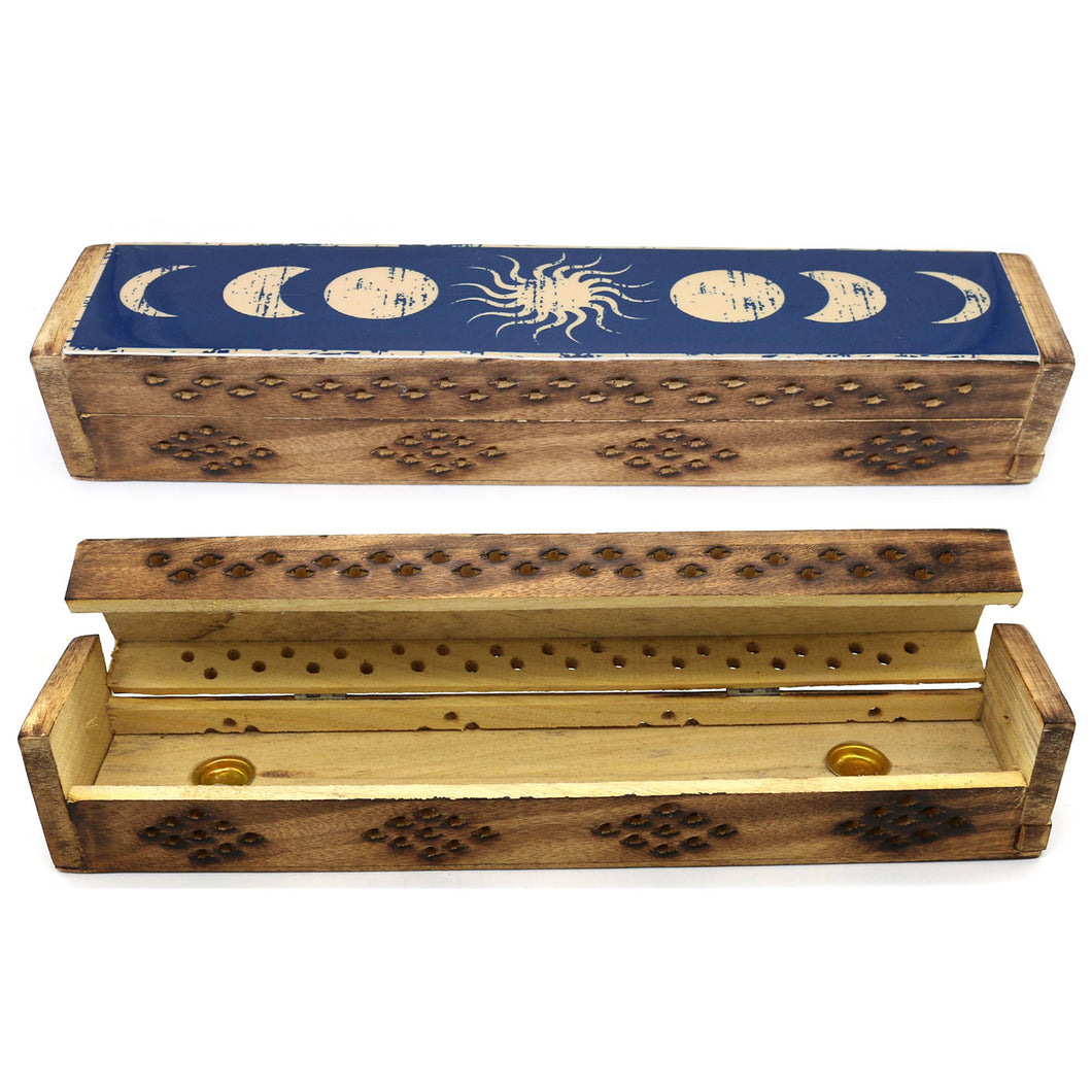 Wooden Incense Burner Box - Celestial Phases
