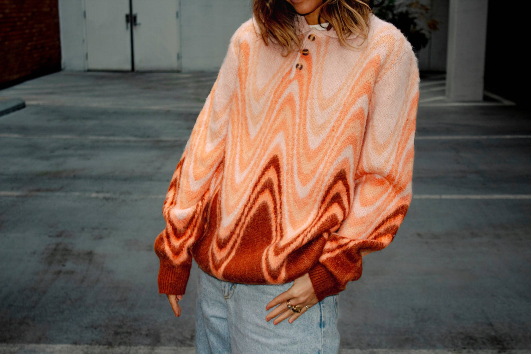 Ripple Knit Mohair Polo Sweater