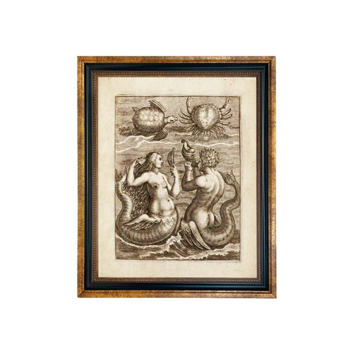 Mermaid & Merman Nautical Illustration Print Behind Glass: 8