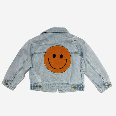 Patched Denim Jacket: Orange Smile