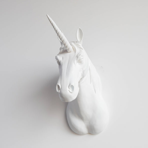 Near and Deer - XL Faux Unicorn Wall Mount: White/Silver