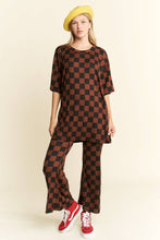 Load image into Gallery viewer, RIBBED CHECKERED PRINT TOP/STRAIGHT LEG PANTS SET