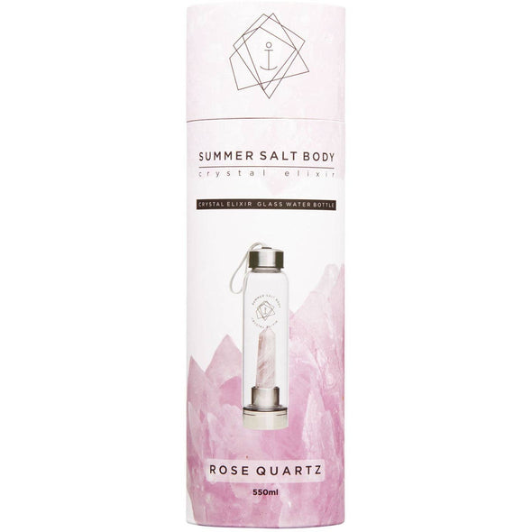 Glass Water Bottle 550ml - Rose Quartz Crystal Elixir