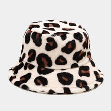 Load image into Gallery viewer, Warm Fleece Leopard Print Bucket Hat: ROSE RED