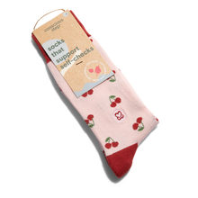 Load image into Gallery viewer, Socks that Support Self-Checks (Pink Cherries)