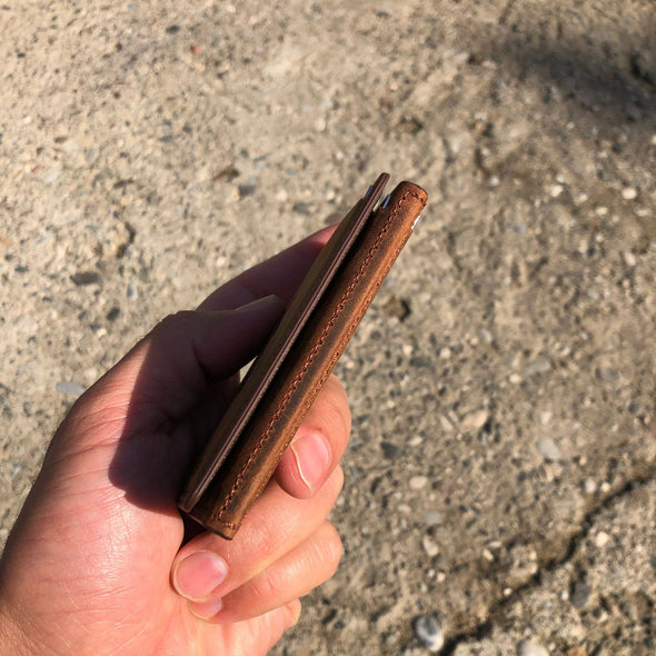 Mini Card Holder Wallet Real Distressed Leather Black-Brown: Black