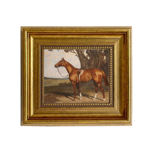 Saddled Chestnut Racehorse Framed Painting Print on Canvas: 5