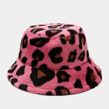 Load image into Gallery viewer, Warm Fleece Leopard Print Bucket Hat: ROSE RED