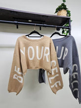 Load image into Gallery viewer, PLUS BE YOUR SELF SWEATER CROP TOP: Black / 1XL/2XL