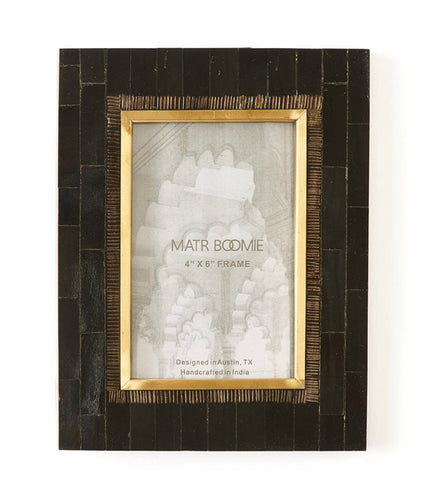 Andhera 4x6 Black Picture Frame - Carved Horn, Brass Inlay