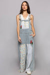 Floral patchwork embroidery overall DENIM