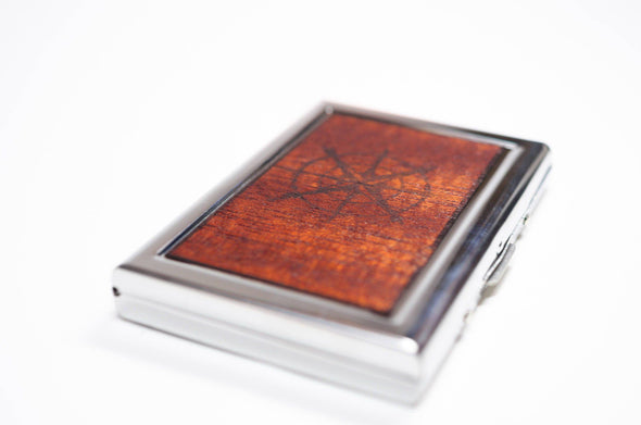 Resolute Star - Real Mahogany Wood Credit Card Rfid Case: Grey Maple / Compass