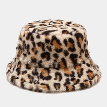 Load image into Gallery viewer, Warm Fleece Leopard Print Bucket Hat: CREAMY