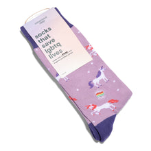 Load image into Gallery viewer, Socks that Save LGBTQ Lives (Purple Unicorns)