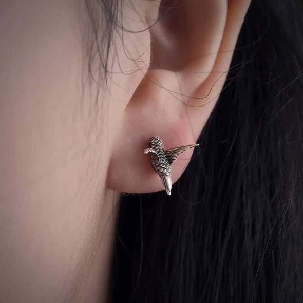 Coppertist.wu - Hummingbird Earrings: Oxidized Silver
