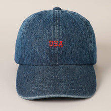 Load image into Gallery viewer, USA Embroidered Denim CottonUSA Embroidered Den Baseball Cap: LT BLUE / ONE SIZE