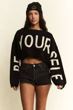 Load image into Gallery viewer, PLUS BE YOUR SELF SWEATER CROP TOP: Black / 1XL/2XL
