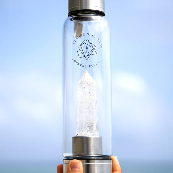 Glass Water Bottle 550ml - Clear Quartz Crystal Elixir