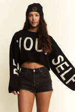 Load image into Gallery viewer, PLUS BE YOUR SELF SWEATER CROP TOP: Black / 1XL/2XL