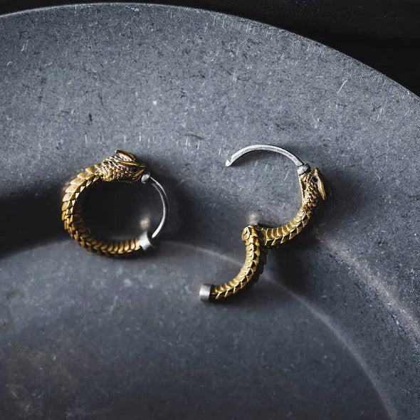 Ouroboros Earrings: Brass