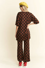 Load image into Gallery viewer, RIBBED CHECKERED PRINT TOP/STRAIGHT LEG PANTS SET