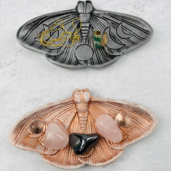 Rock Paradise - Moth Jewelry Holder Tray - Moon Phase Design: Silver/Black