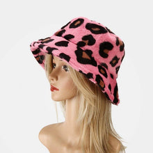 Load image into Gallery viewer, Warm Fleece Leopard Print Bucket Hat: ROSE RED