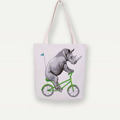Study Room - Rhino On Bike Tote Bag, Handbag