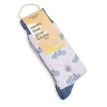 Load image into Gallery viewer, Socks that Give Books (Gray Bicycles): Medium