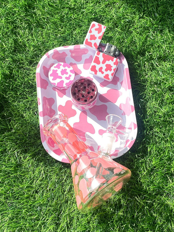 MINI PINK COW ROLLING TRAY