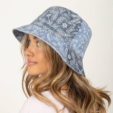 Load image into Gallery viewer, Paisley patchwork Bucket Hat: Blue